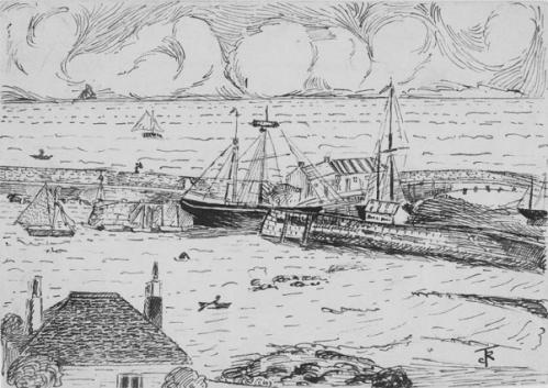 Tolkien's sketch of Lyme Regis harbour
